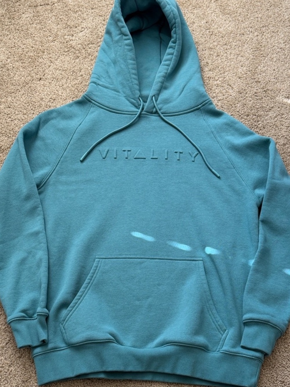 Vitality blue teal embossed logo unisex soft fleece lined hoodie sweatshirt